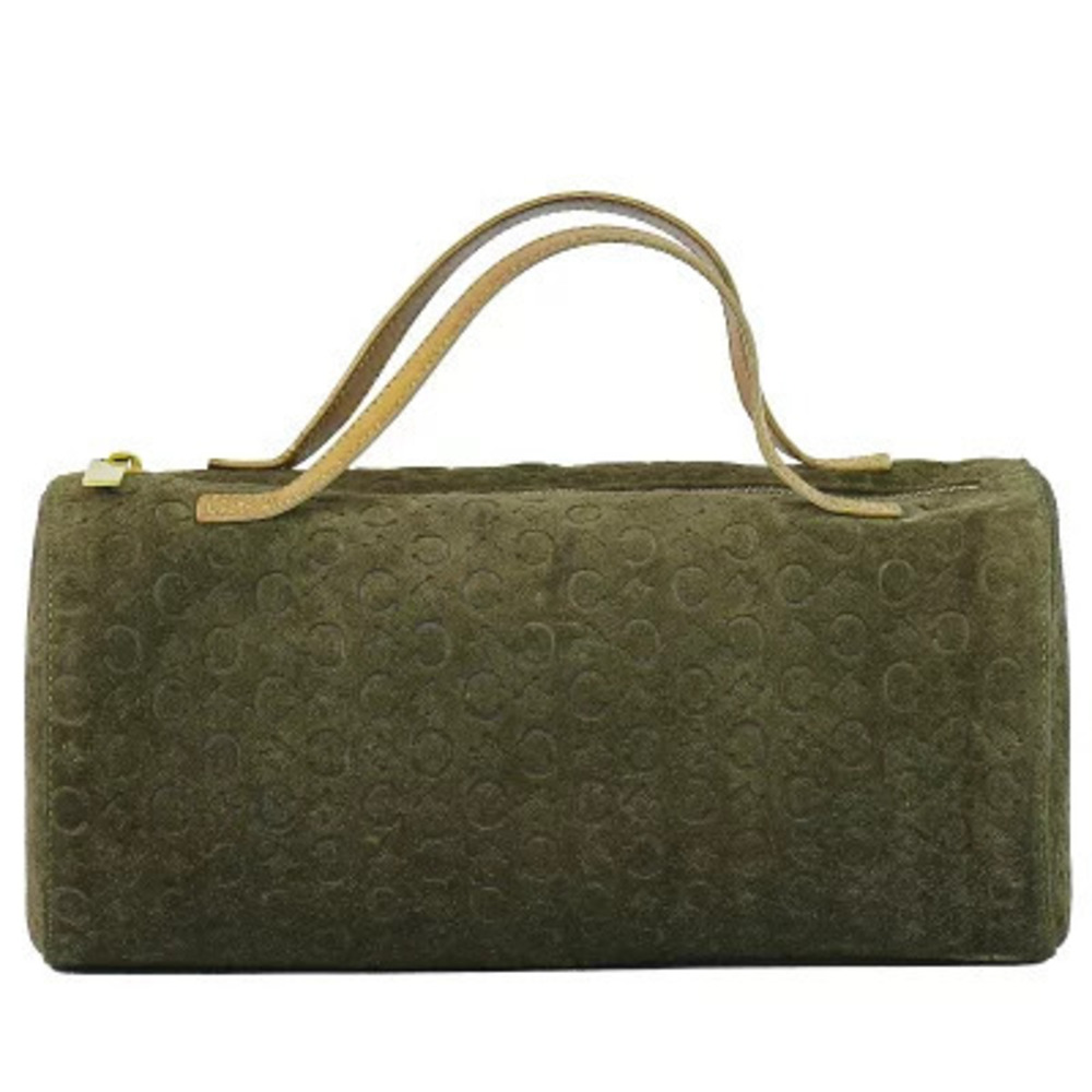 Celine Macadam Handbag Suede Leather Khaki Green